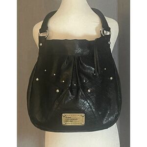 Guess Black Leather Embossed Hobo Shoulder Bag Studded Logo Y2K